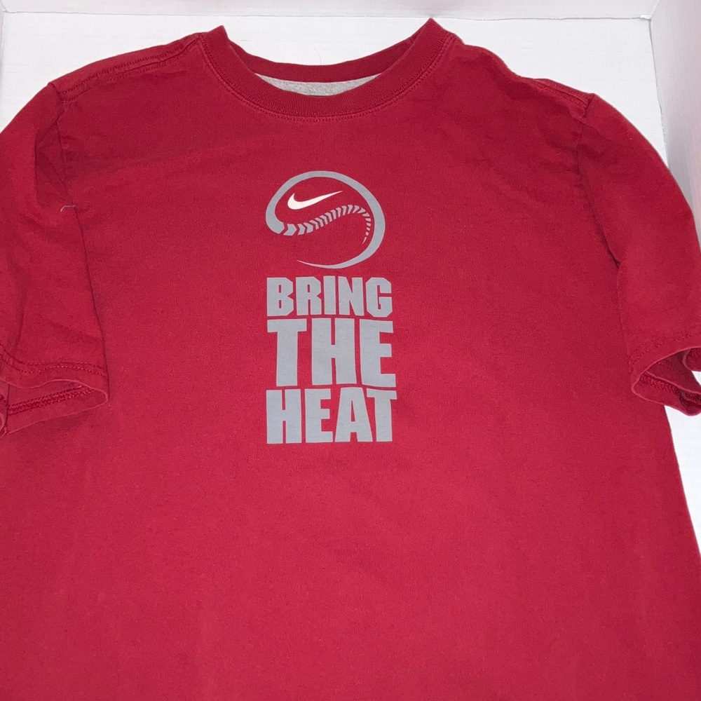 Nike Red‎ Graphic Tee Baseball Bring the Heat Pitching Hitting Practice Large 14